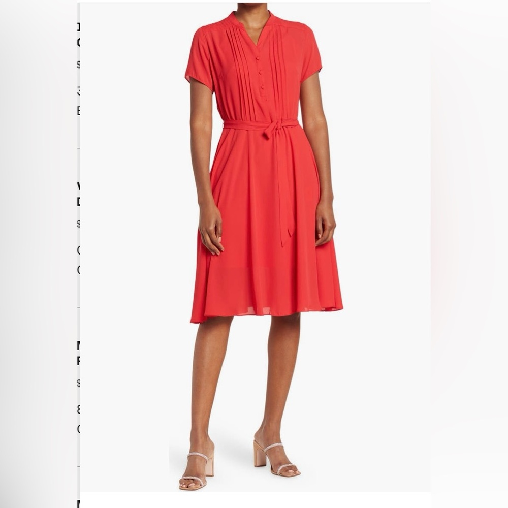 Nanette Lepore Crimson Red Pintuck Dress New 8 Overlay Slip 2PC Tie Waist Summer